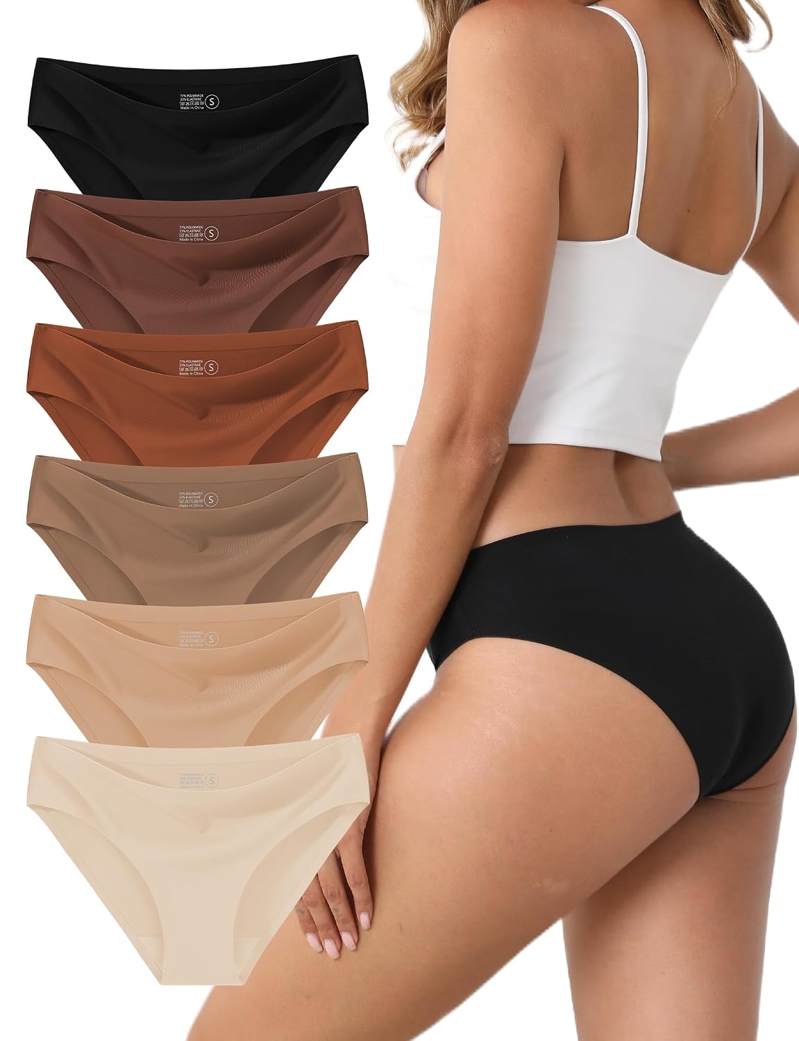 WAYIQE Seamless Invisible Bikini Panties 6-Pack