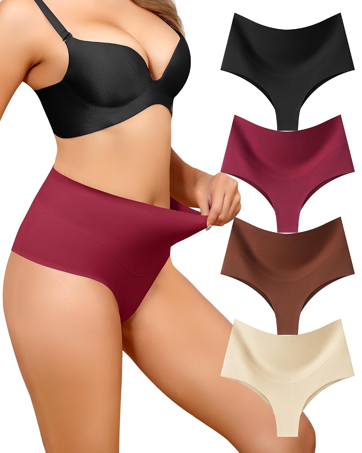LEVAO 4-Pack High Waist Seamless Thong