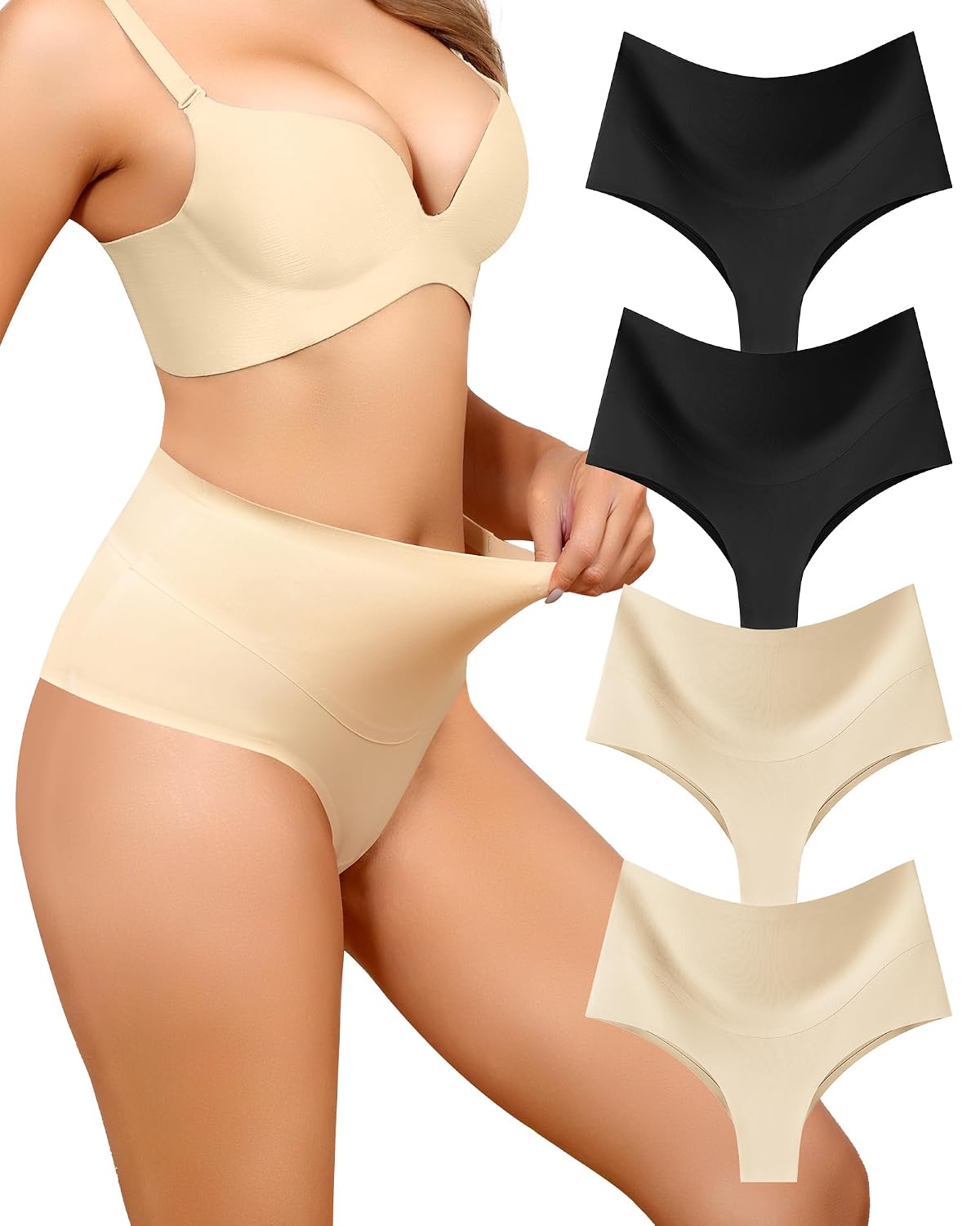 LEVAO High Waist Tummy Control Thong 4-Pack