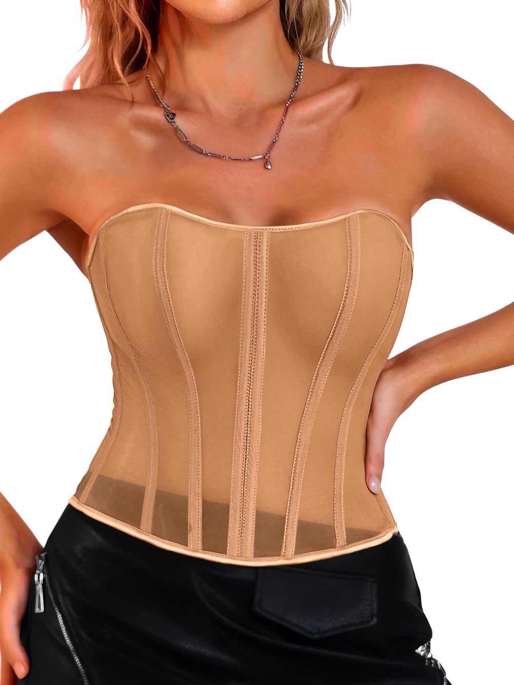 ChiaoLezhee Sheer Mesh Overbust Corset