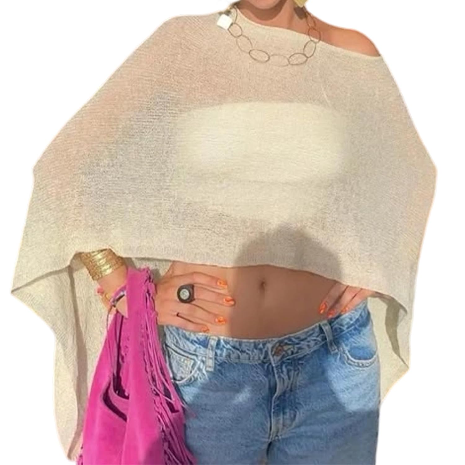 Women's Sheer Knit Crochet Shrug Poncho