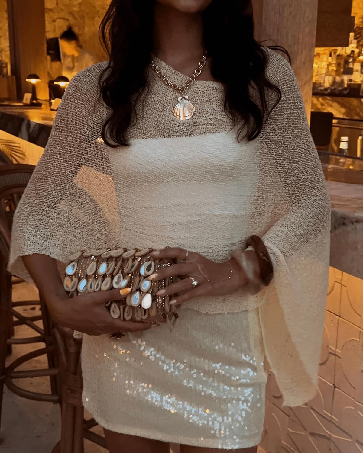 Women's Sheer Knit Crochet Shrug Poncho — image 5