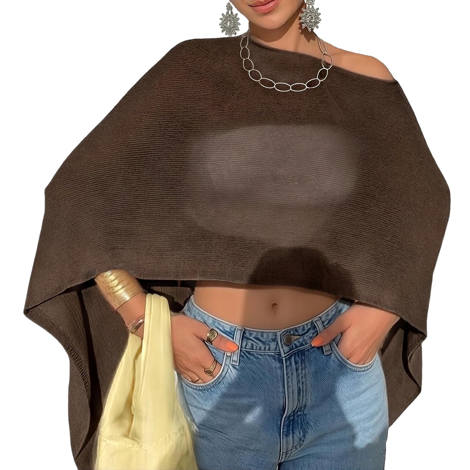 Women's Sheer Knit Crochet Shrug Poncho — image 6