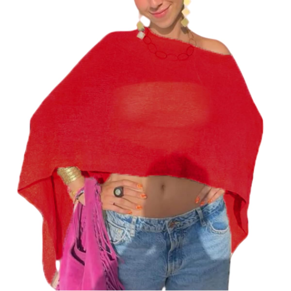 Women's Sheer Knit Crochet Shrug Poncho — image 10