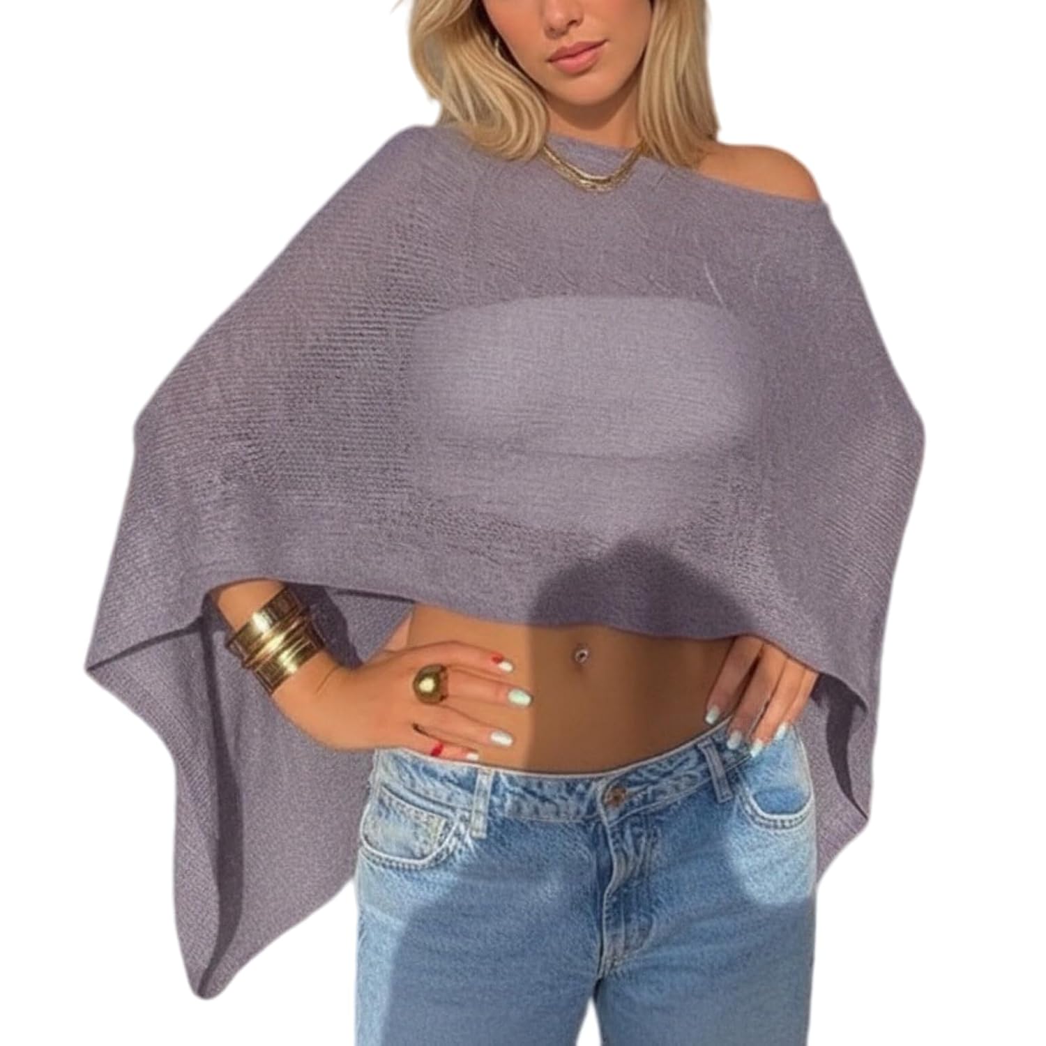 Women's Sheer Knit Crochet Shrug Poncho — image 11