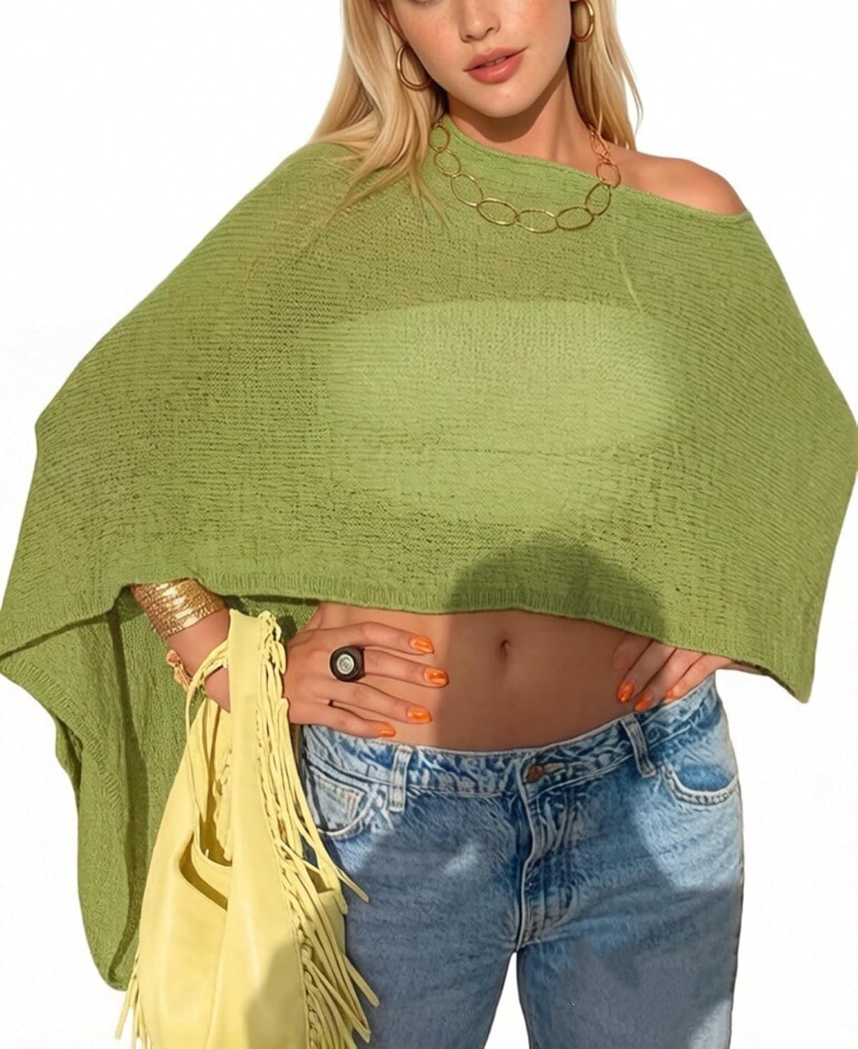 Women's Sheer Knit Crochet Shrug Poncho — image 12