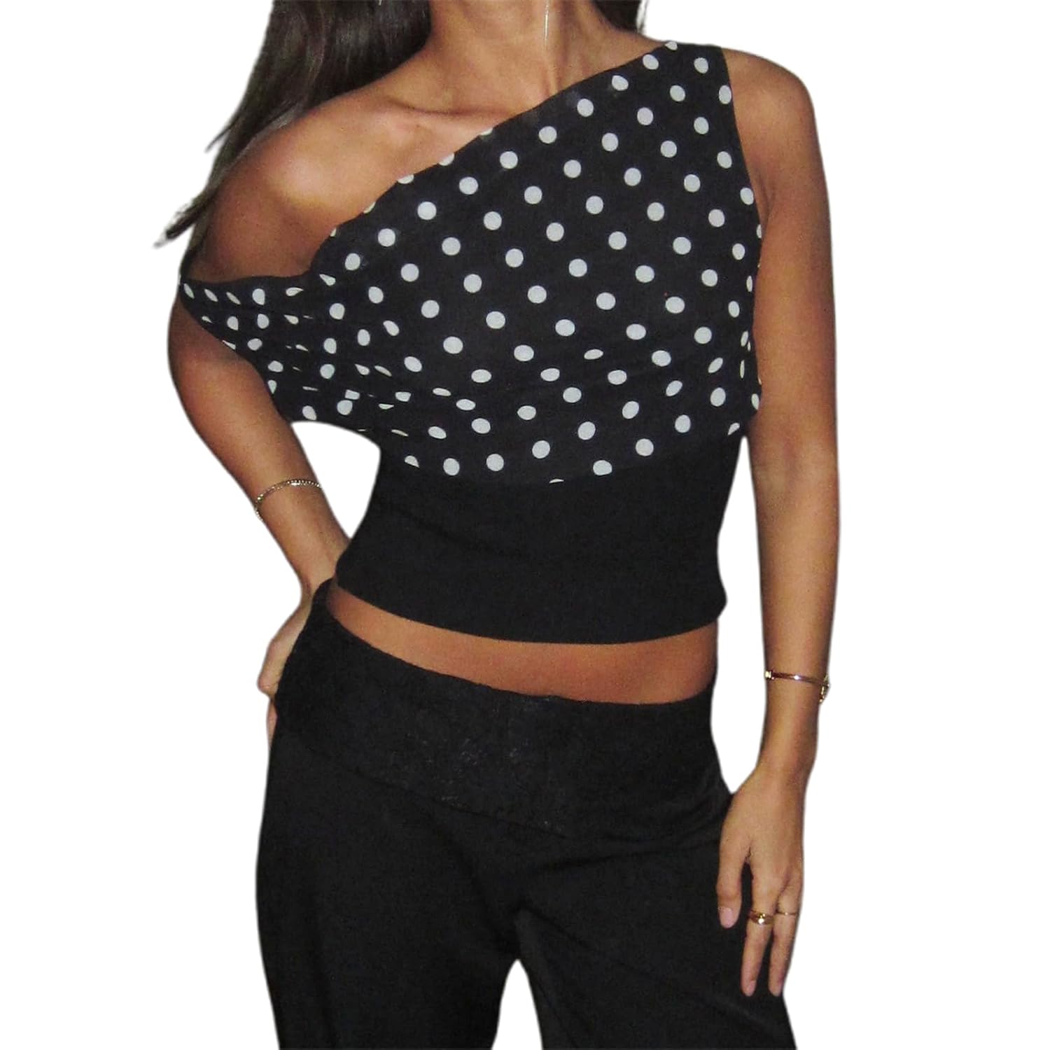 Aopwsrlyi One Shoulder Polka Dot Crop Top