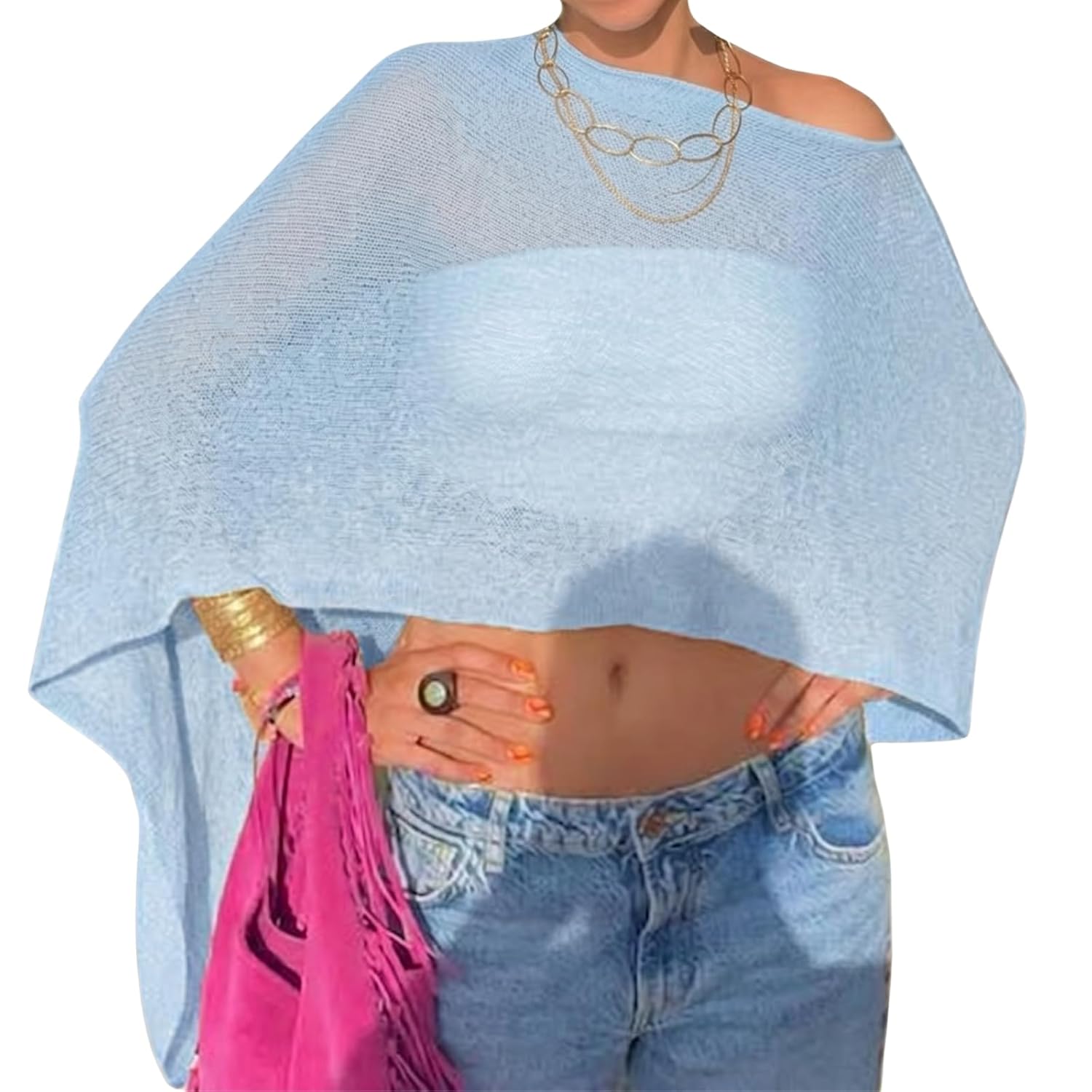 Meihuida Women's Sheer Knit Poncho Top — image 5