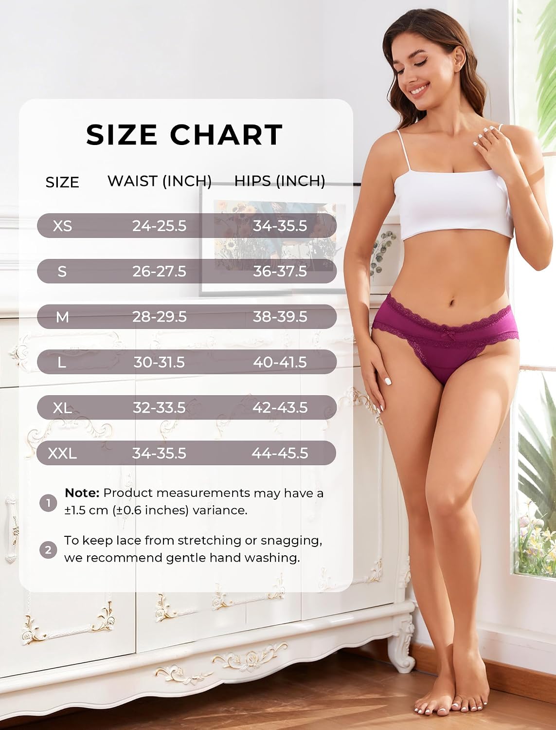 voenxe Women's Cotton Lace Hipster Panties 5-Pack — image 6
