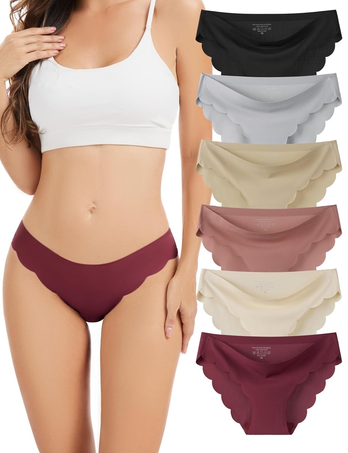 Medaling Seamless No Show Bikini Panties 6 Pack