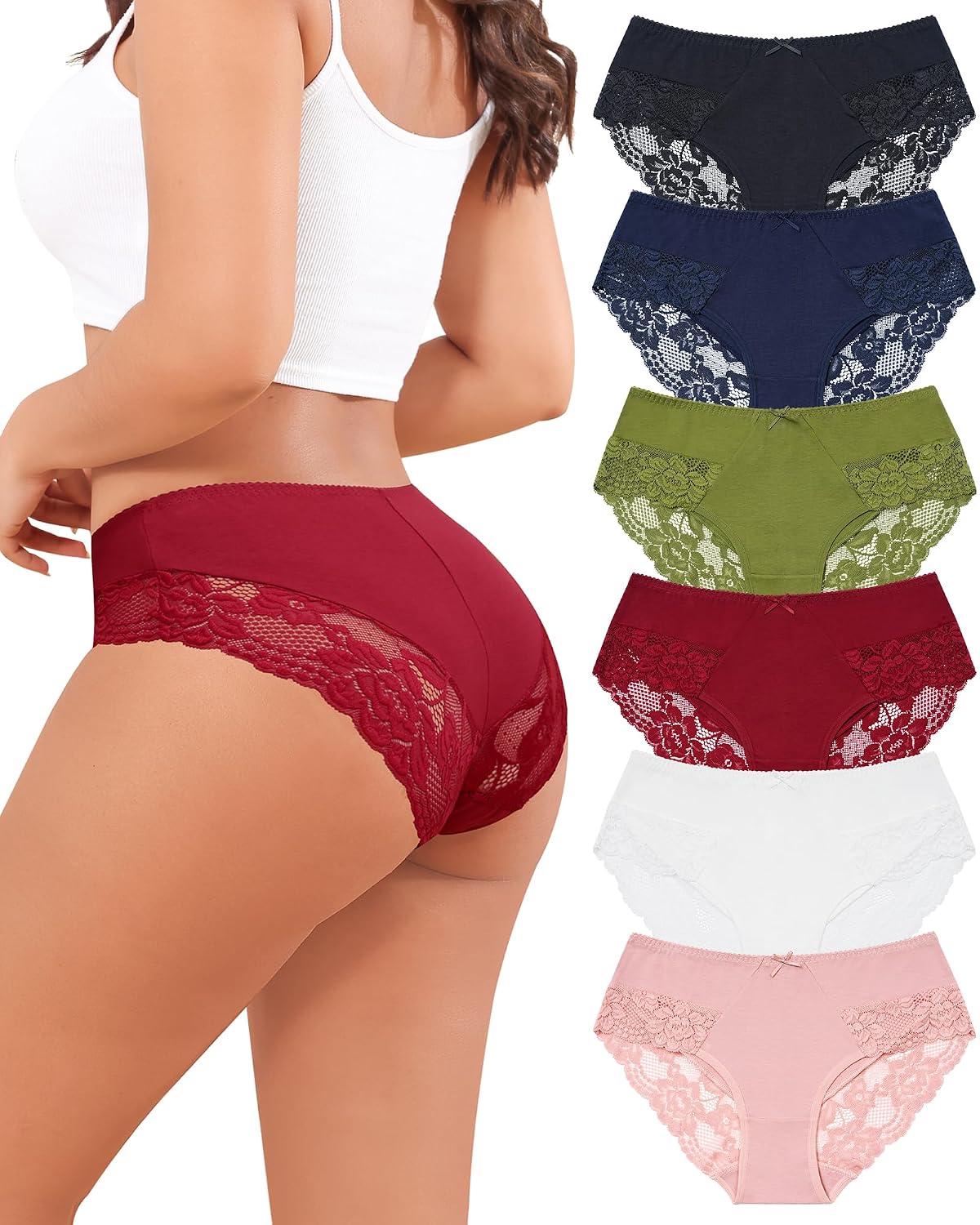 LEVAO Women's Cotton Lace Bikini Panties 6-Pack