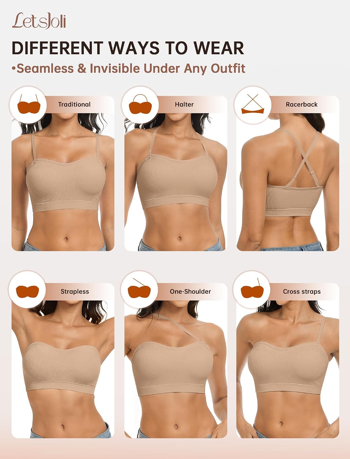 LetsJoli Strapless Push Up Bandeau Bra for Women — image 5
