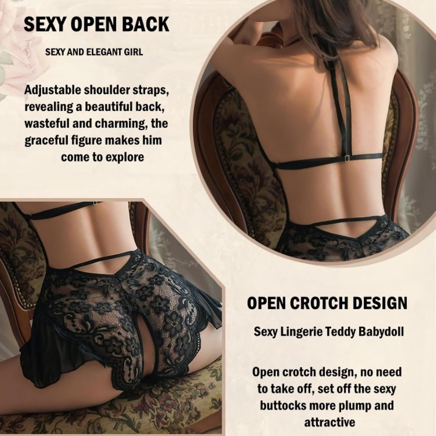 AHOVIT Women's Lace Mesh Teddy Bodysuit — image 4