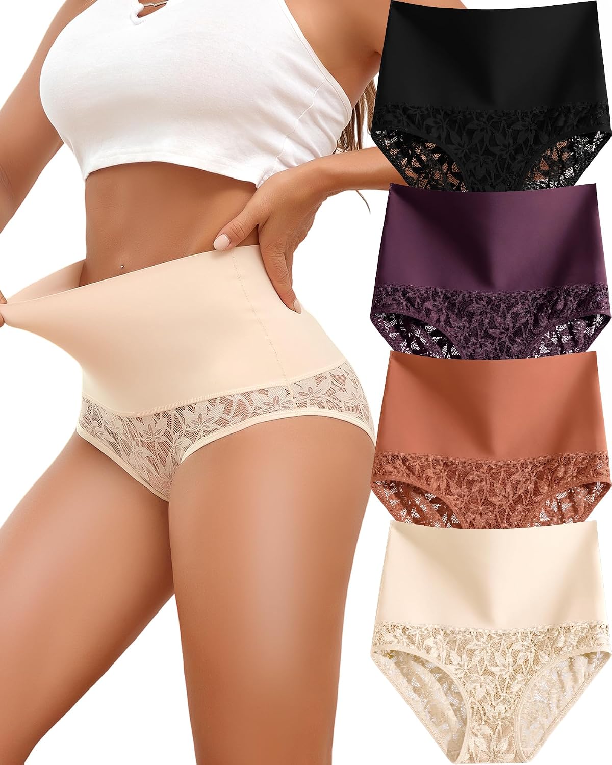 QDWQDW High Waist Lace Shapewear Panties