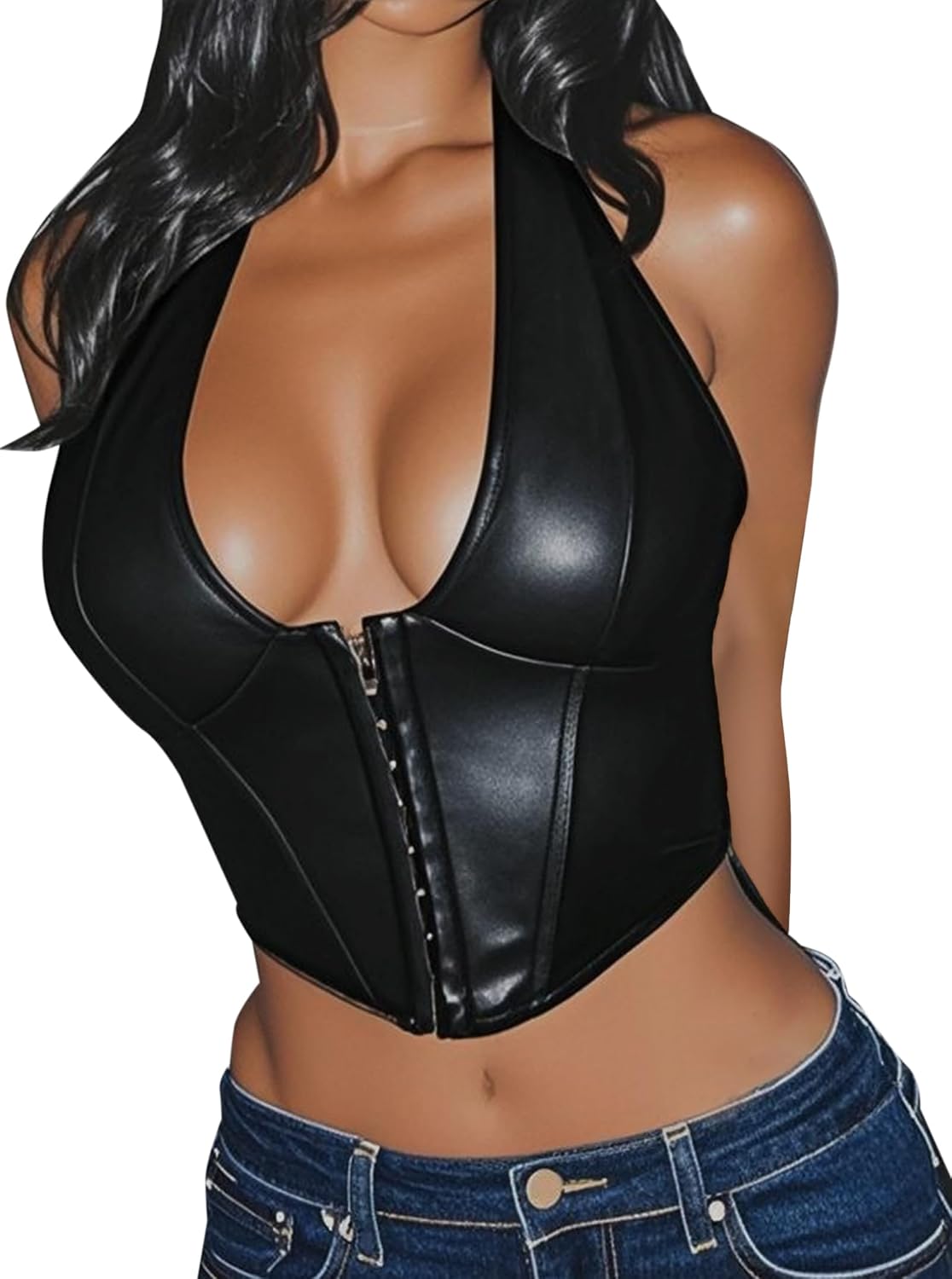 Benfoly Women's Y2K Leather Halter Corset Bustier — image 3