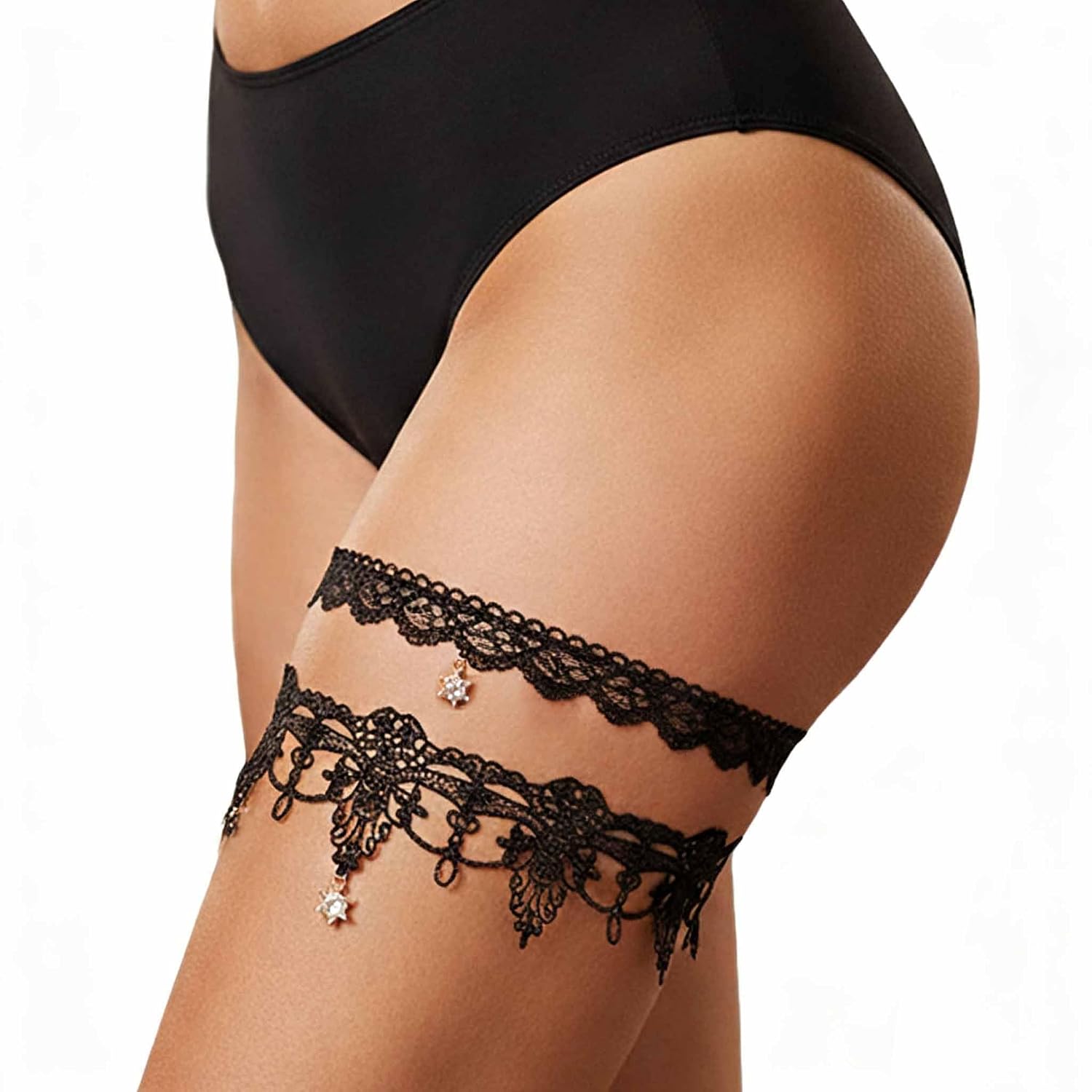 EVAZEN Lace Rhinestone Bridal Garter Set