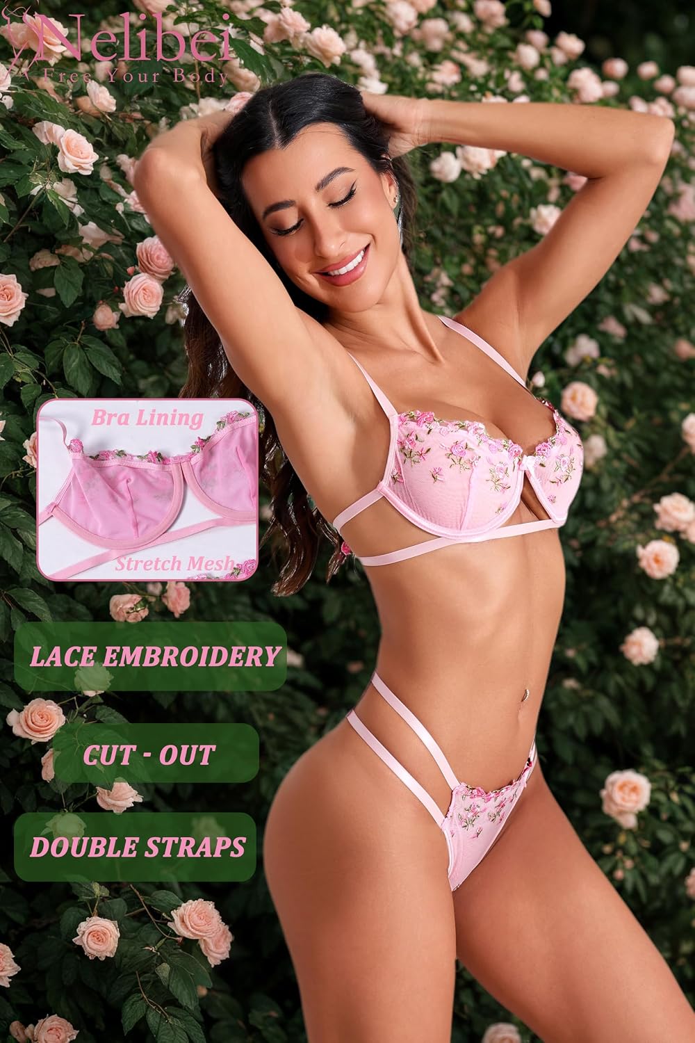 Nelibei Embroidered Push Up Bra and Panty Set — image 4