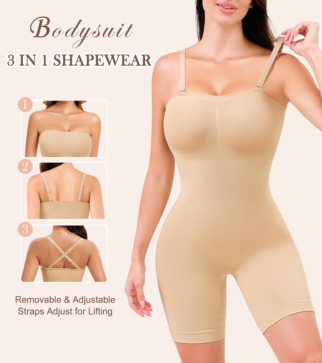 HEPOE Strapless Shapewear Bodysuit Tummy Control — image 3