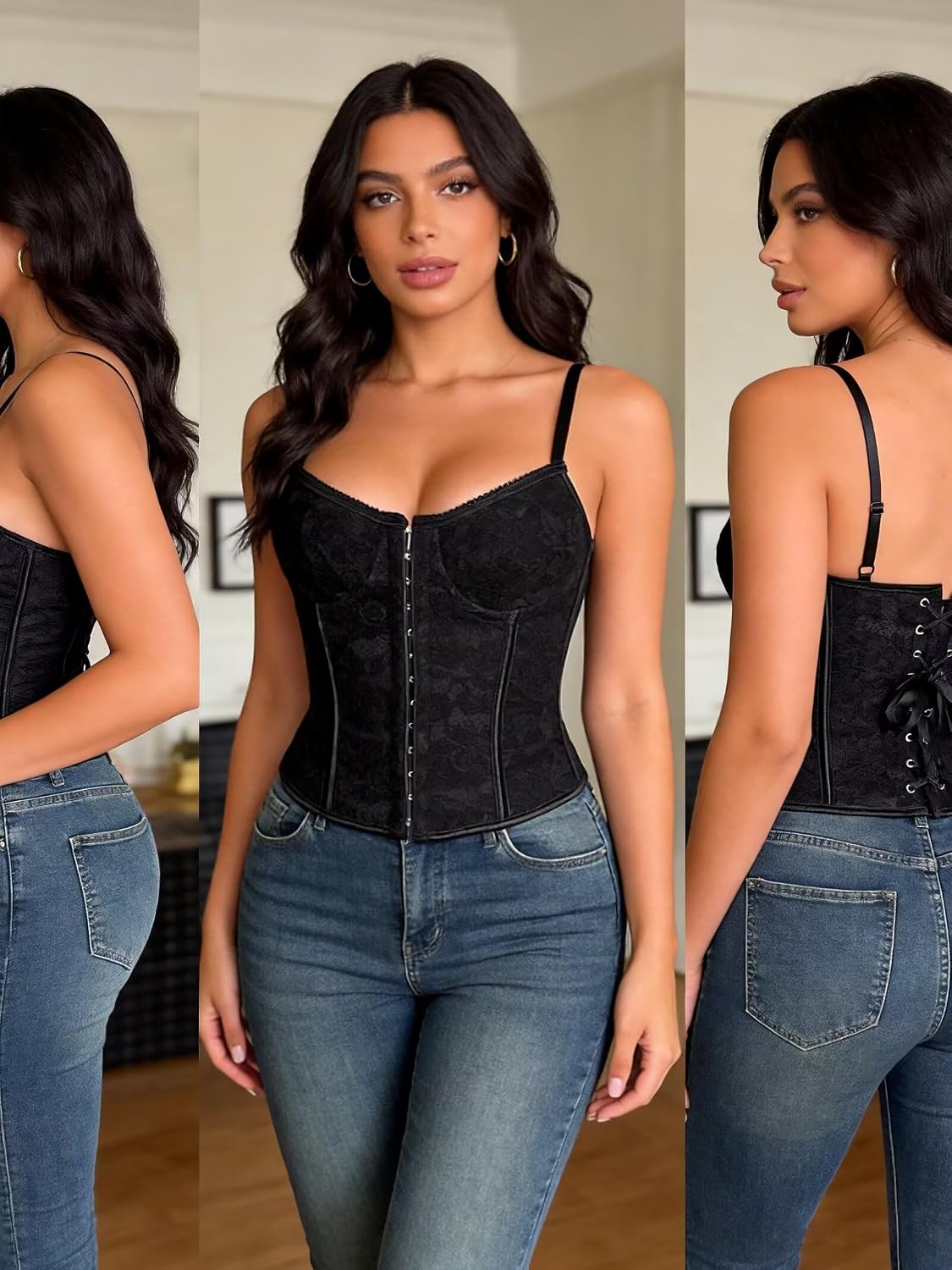 QIAIYALA Women's Front Buckle Lace-Up Corset Top — image 2