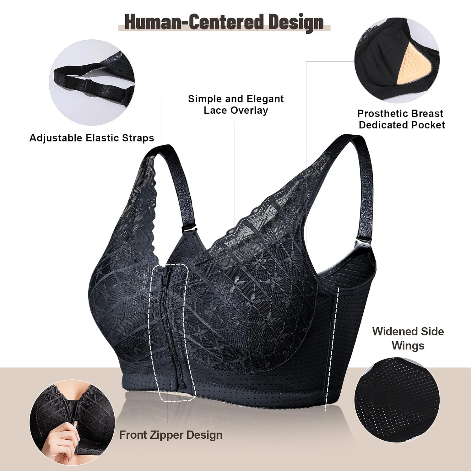 AurlyaForm Zip Pocket Mastectomy Bra for Women — image 2