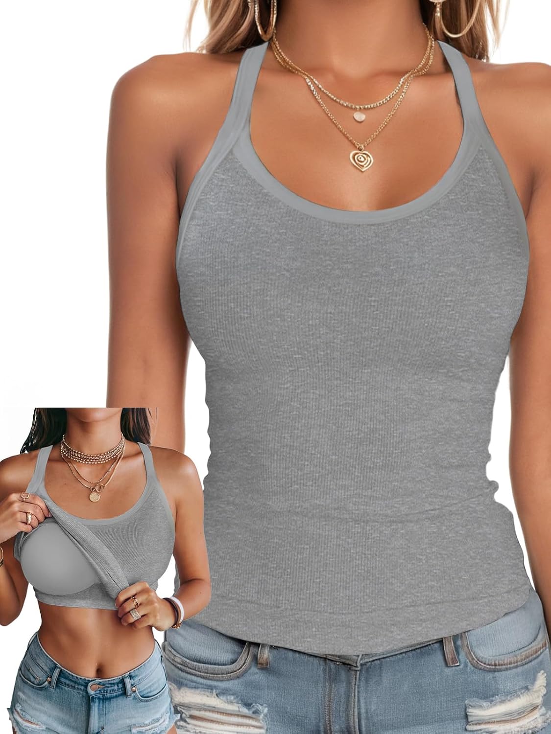 Ninee Ribbed Cami Tank with Built-in Bra