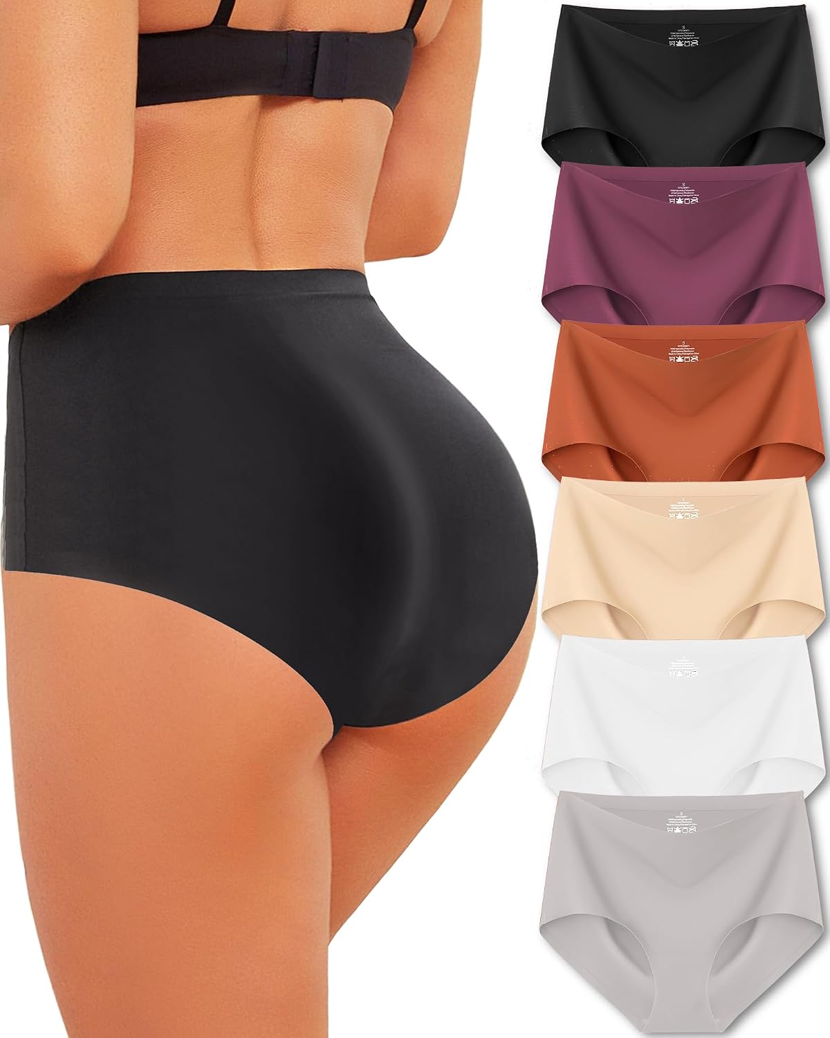 ROSYCORAL High Waisted Seamless Briefs 6-Pack