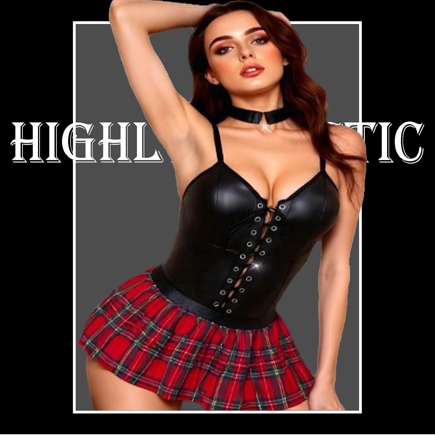 Bigary Leather Lace-Up Bustier Skirt Set — image 4