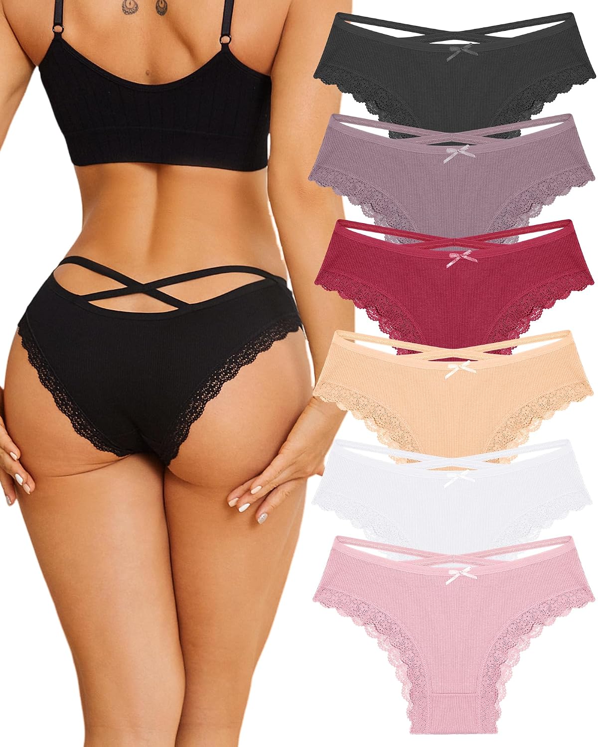 ALL OF ME Cotton Criss Cross Cheeky Bikini 6 Pack