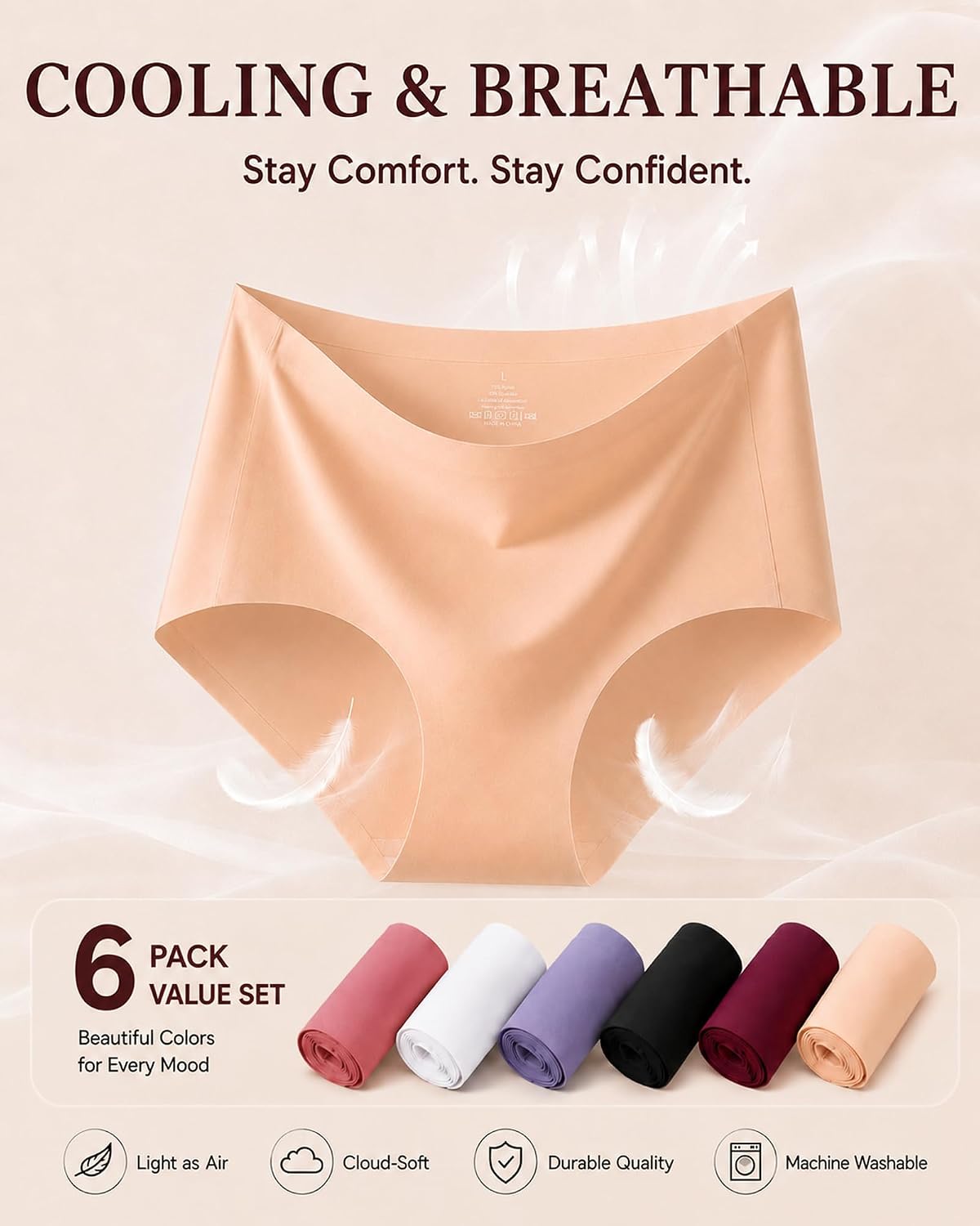 FINETOO 6-Pack Seamless No Show Hipster Panties — image 8