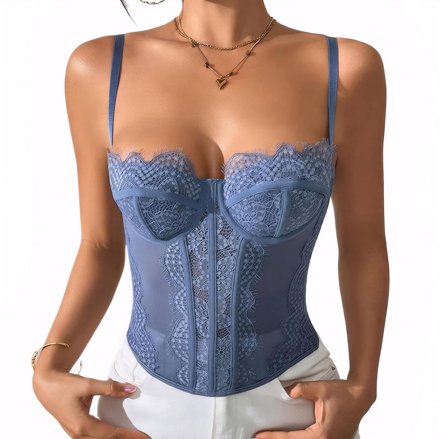 YCBENYANG Women's Lace Corset Spaghetti Strap Top