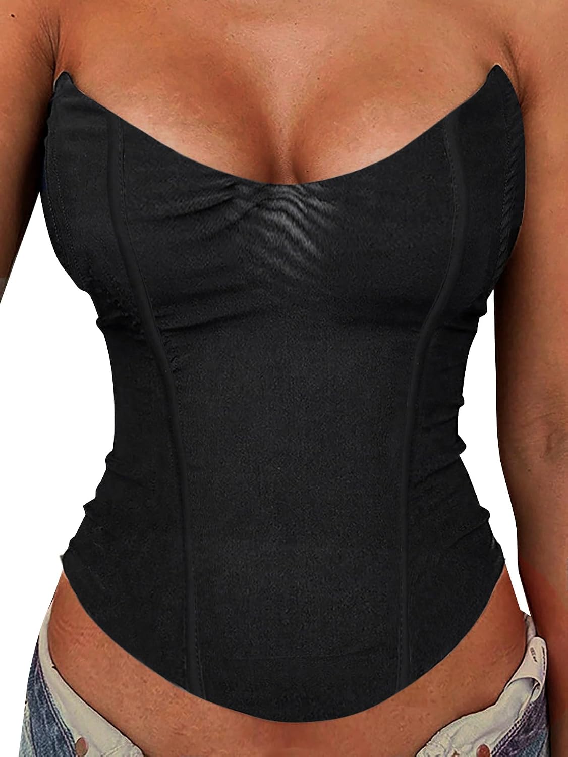 LovelyWholesale Women's Strapless Mesh Corset Bustier Top