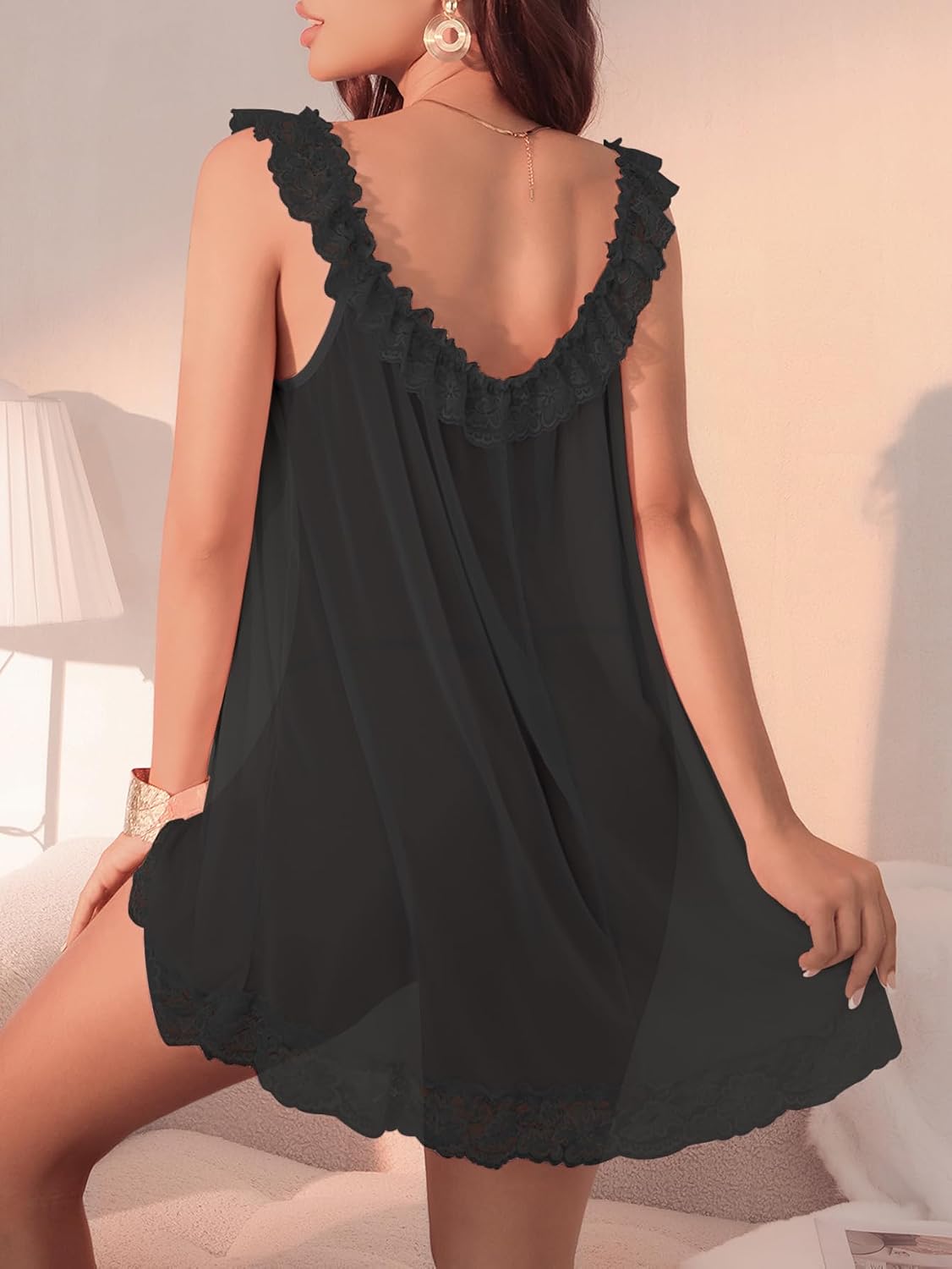 Vicarly Lace Ruffle Babydoll Dress and Thong Set — image 2