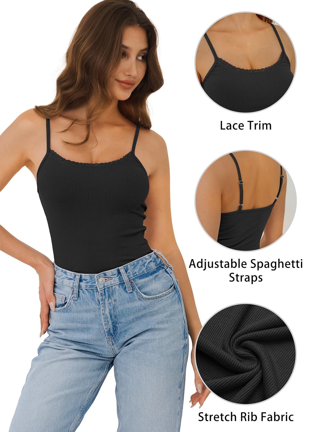 GKBK Women's Lace Trim Ribbed Cami Top — image 6