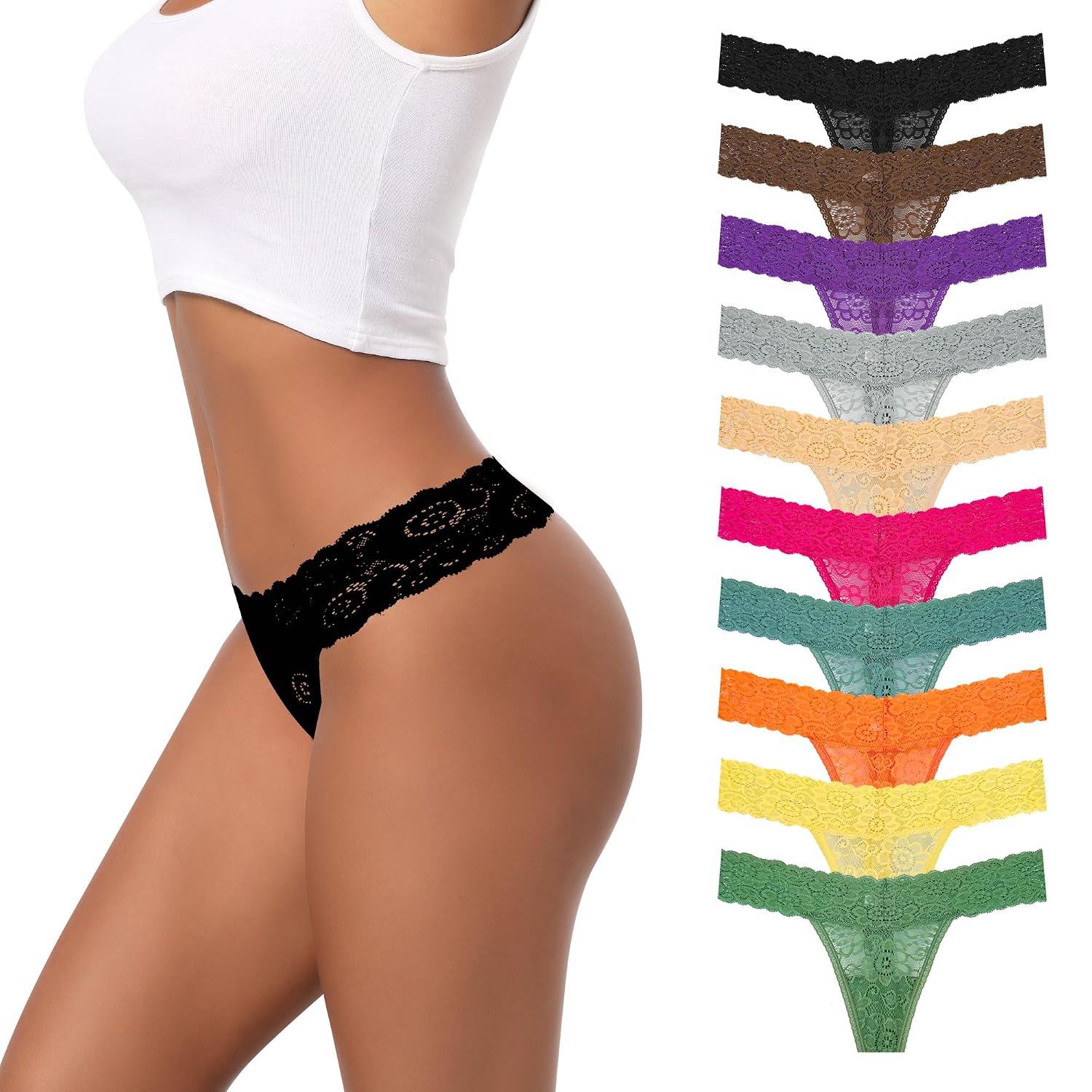 MINFOYUN Cotton Lace Thongs for Women 10-Pack