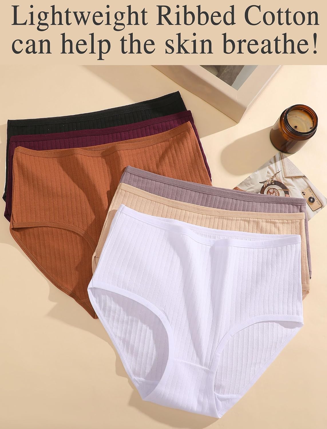 FINETOO High Waisted Cotton Ribbed Briefs 6 Pack — image 3