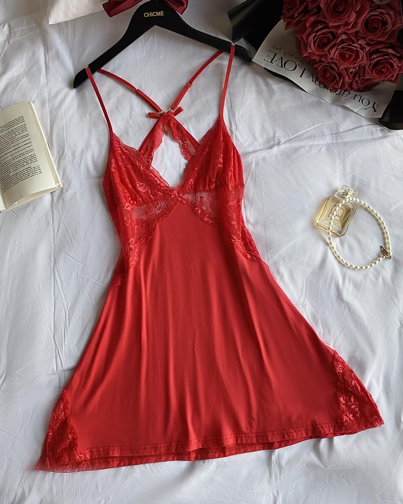 CHICME Lace V-Neck Side Slit Chemise Nightgown — image 5