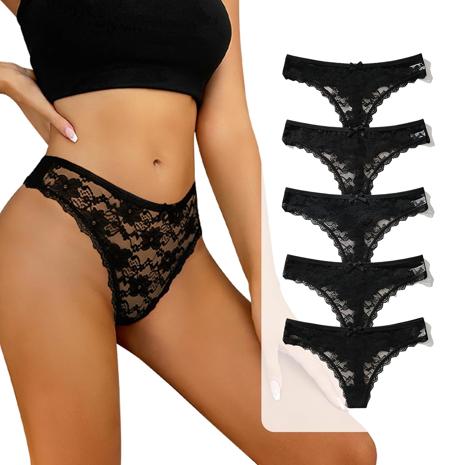 Relaxcare 5-Pack Lace Bikini Thongs for Women