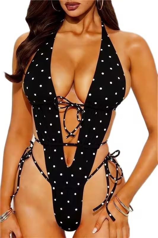 TUWIXIUW Women's Halter Tie Side Thong One Piece Swimsuit — image 2