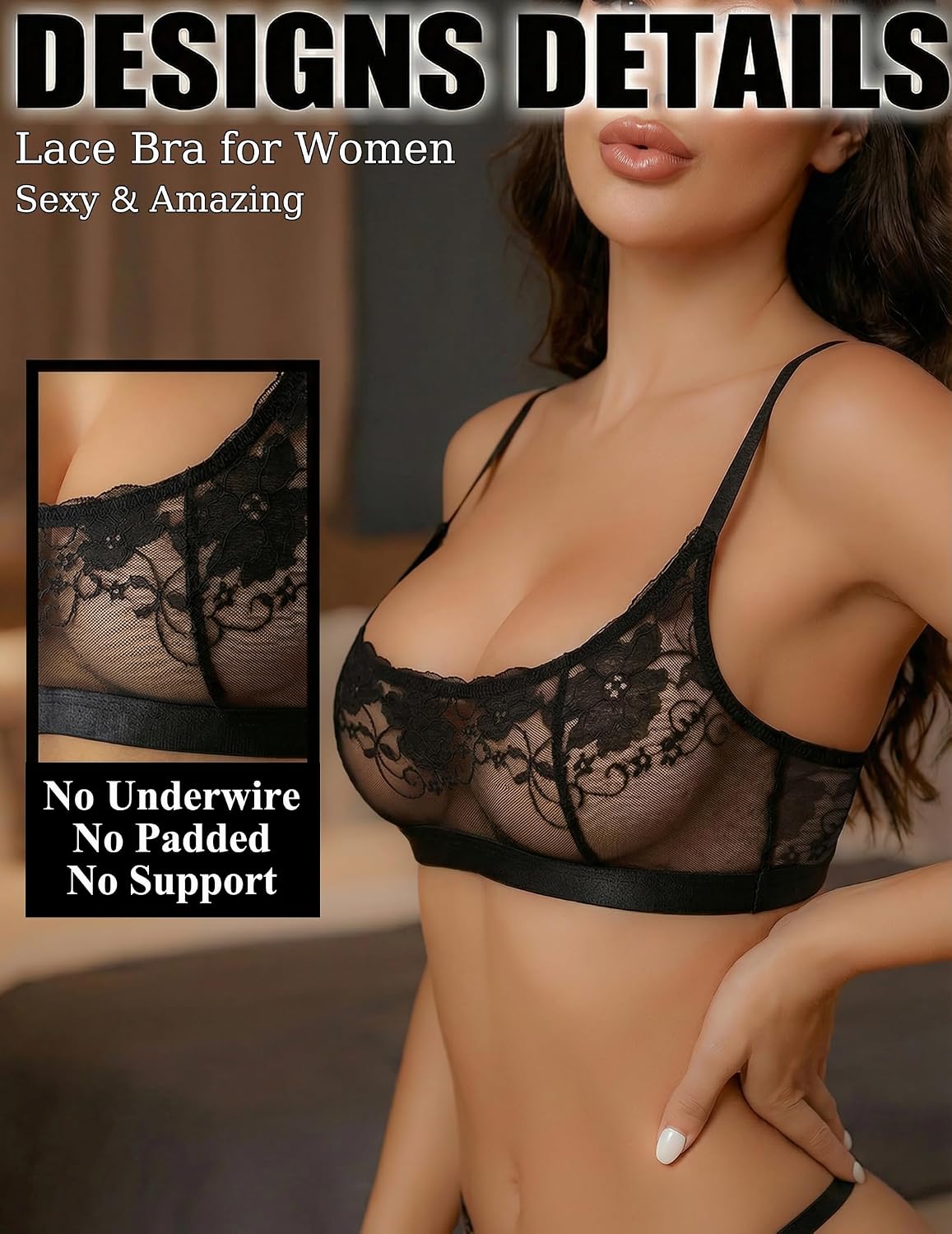 BFTBTY Sheer Floral Lace Bralette for Women — image 2