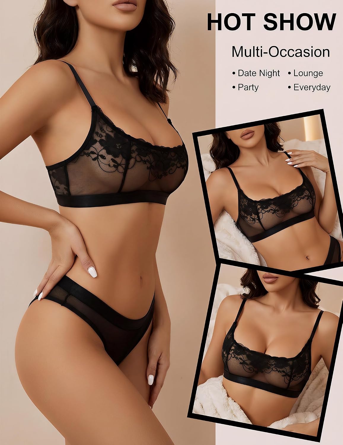 BFTBTY Sheer Floral Lace Bralette for Women — image 3