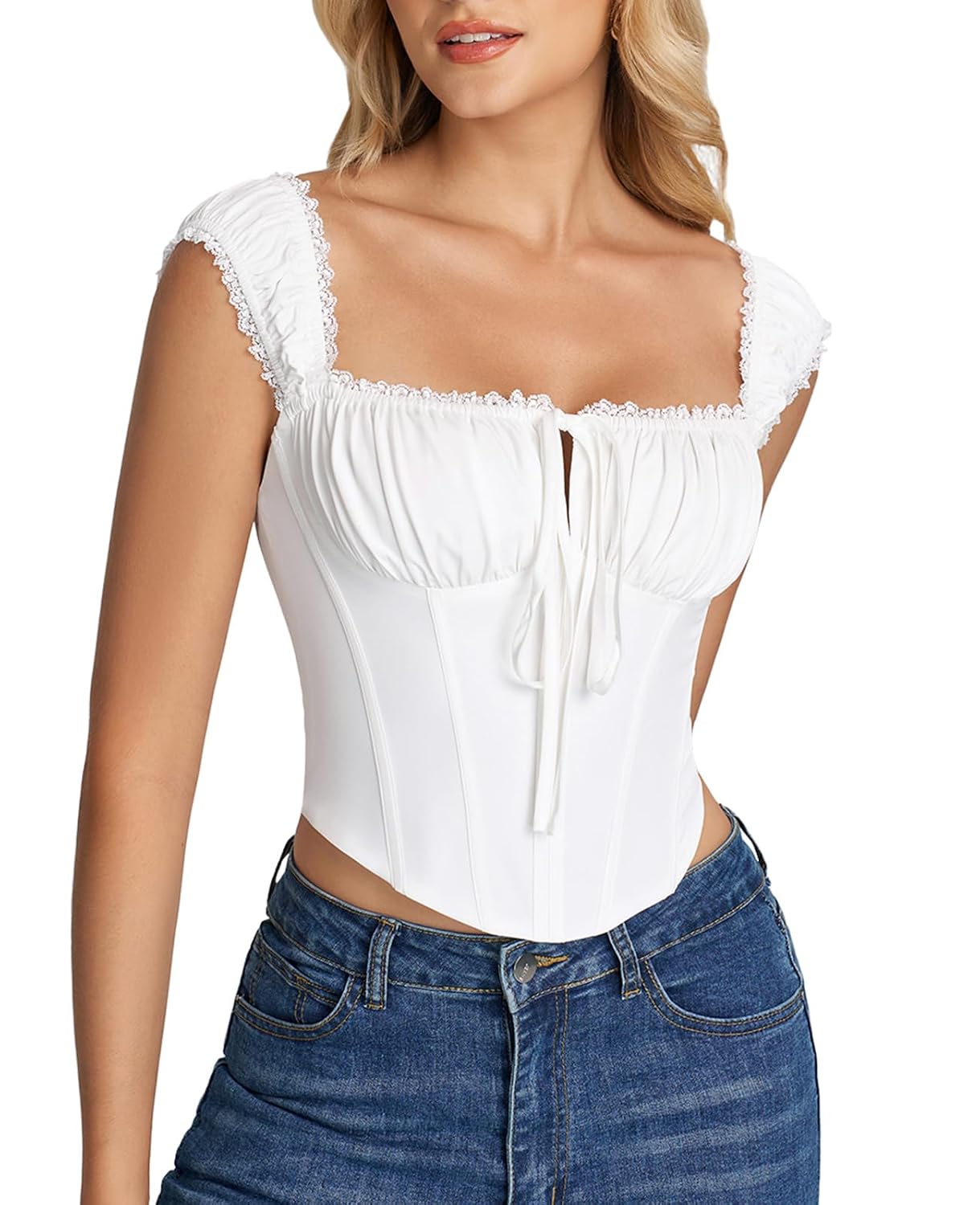 GLNEGE Women's Lace-Up Corset Bustier Top