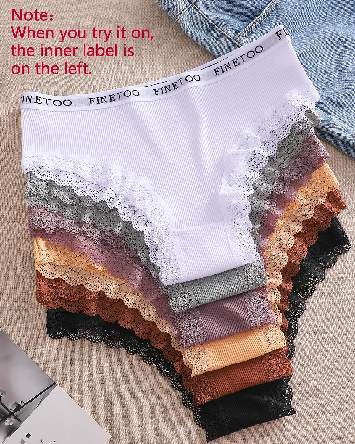 FINETOO Cotton Lace Cheeky Bikini Panties 6-Pack — image 7