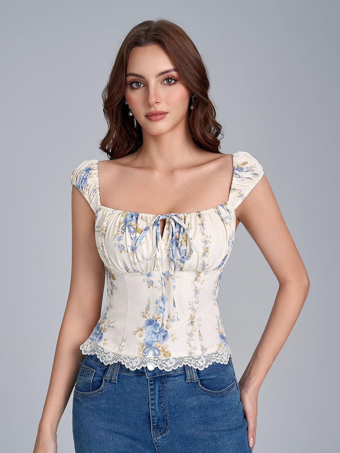 EYNMIN Lace Floral Corset Crop Top — image 4