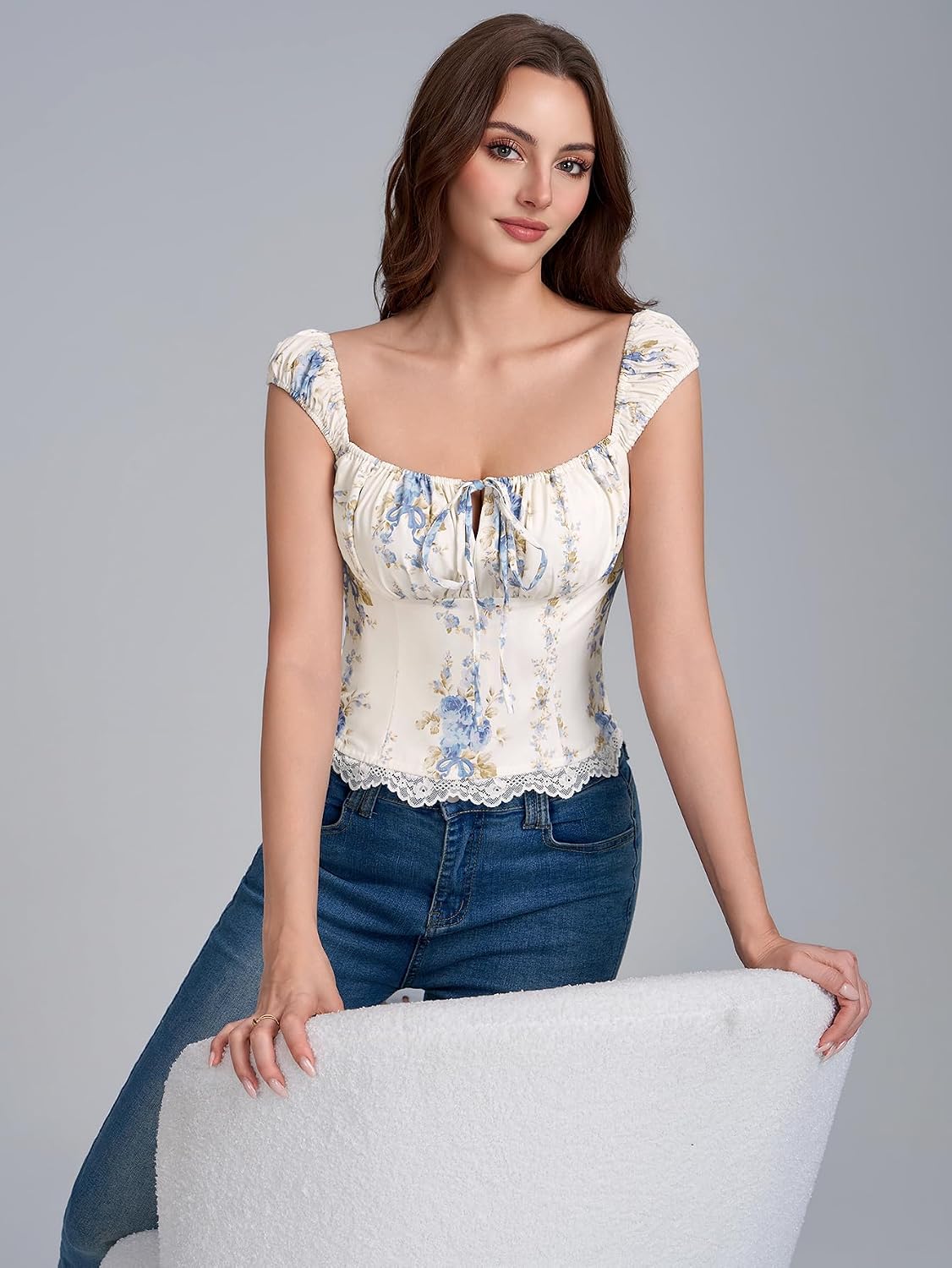 EYNMIN Lace Floral Corset Crop Top — image 5
