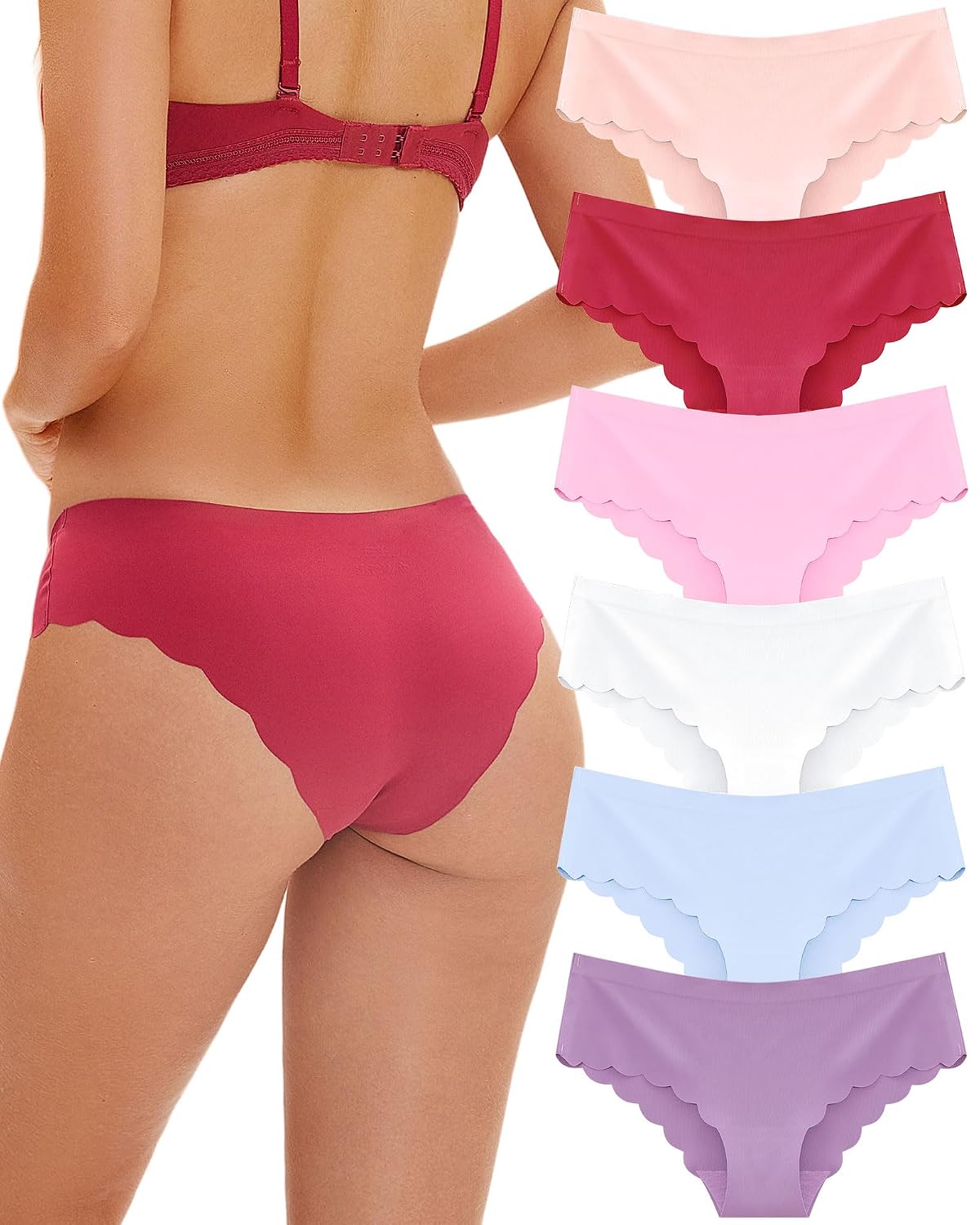 FINETOO Seamless No Show Cheeky Bikini Panties 6 Pack