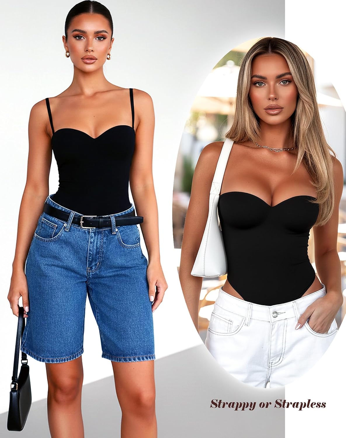 OZICERD Sweetheart Neck Cami Bodysuit with Built-In Bra — image 2