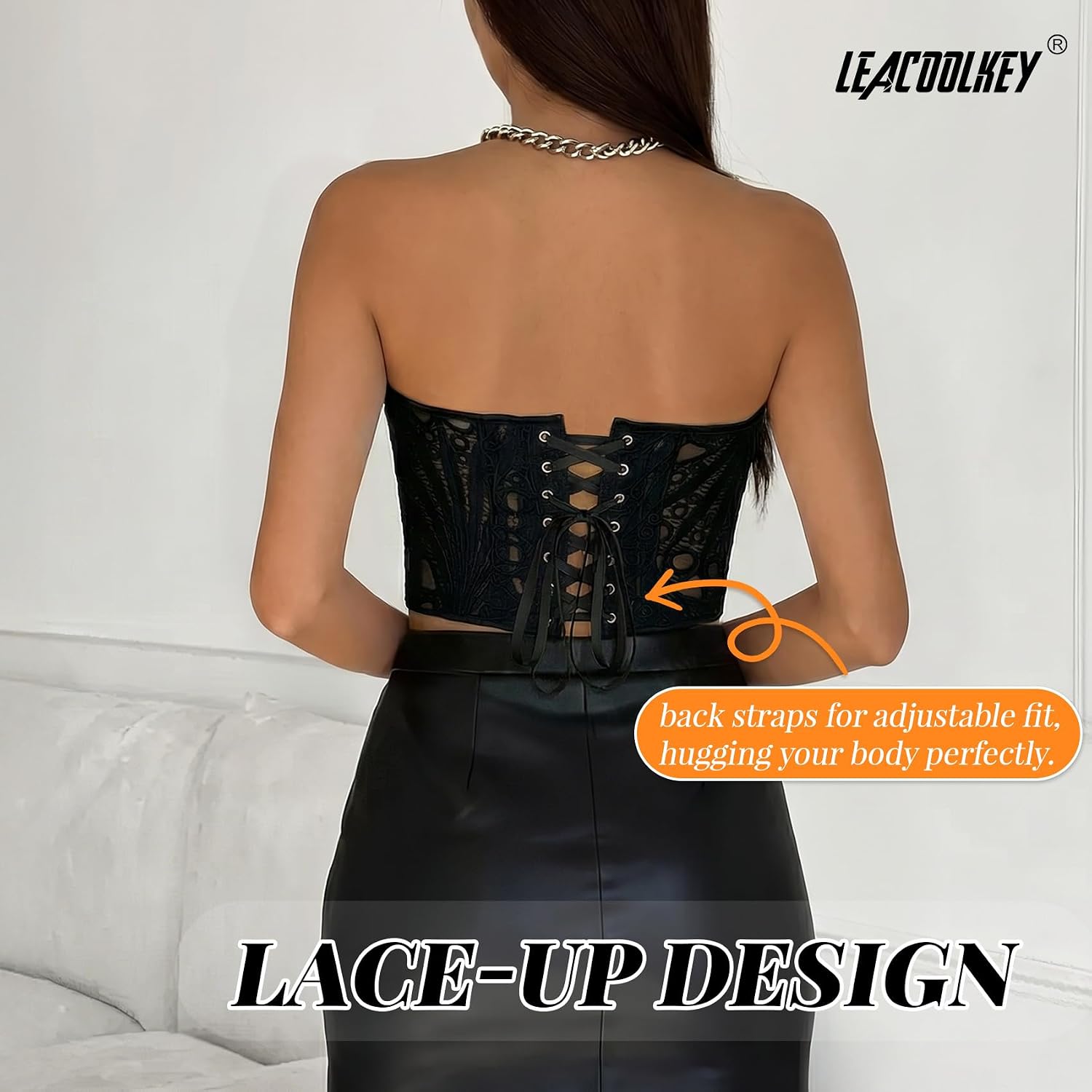 LEACOOLKEY Sheer Lace Corset Crop Top — image 3