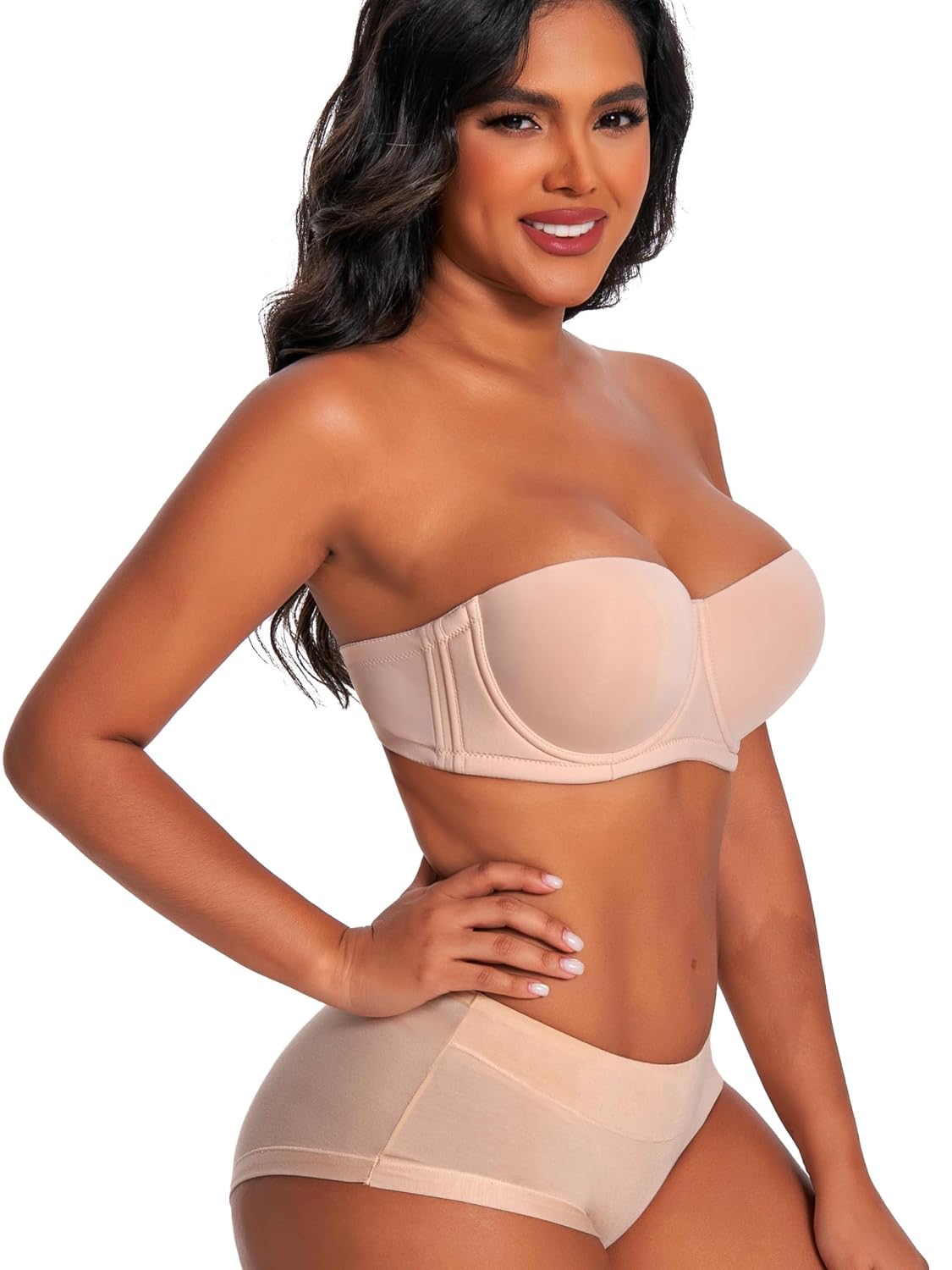 Dvpol Plus Size Strapless Push Up Bra Beige — image 4