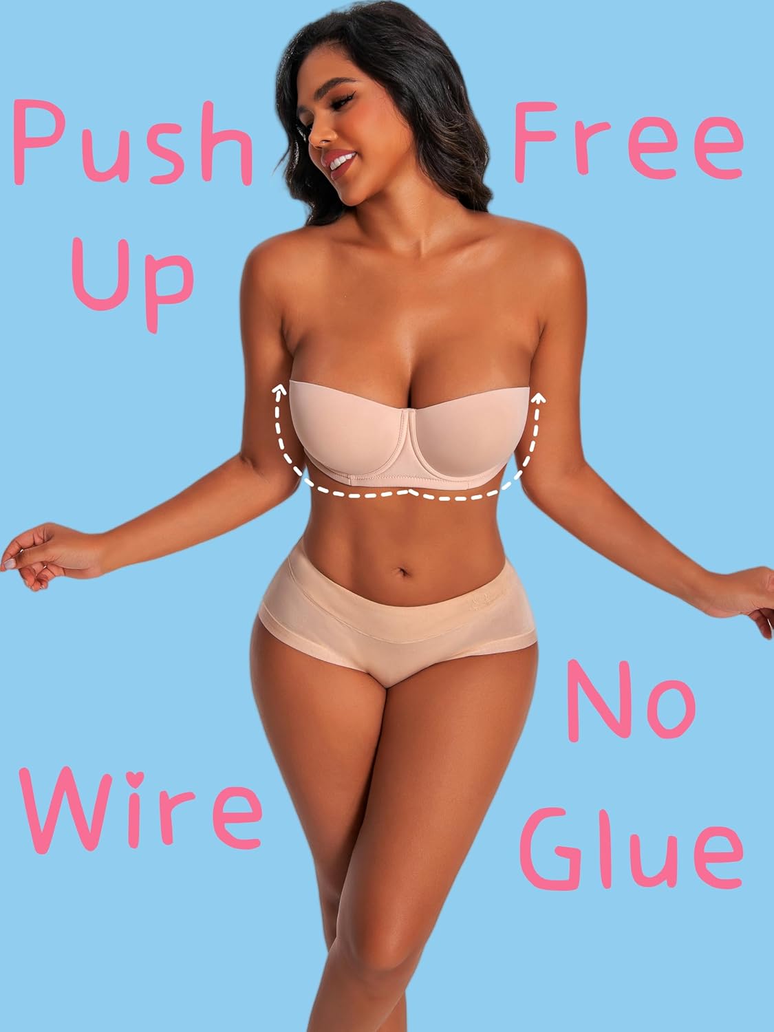 Dvpol Plus Size Strapless Push Up Bra Beige — image 5