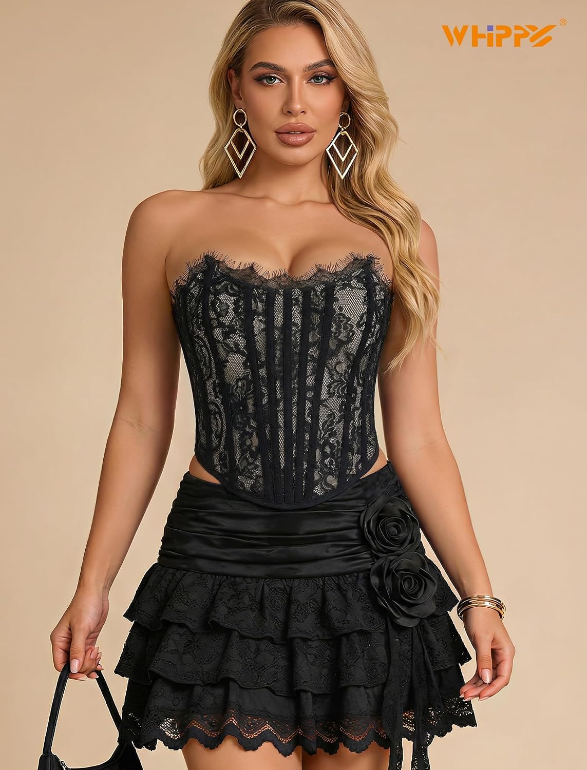 WHIPPY Women's Lacework Boned Overbust Corset Top — image 2
